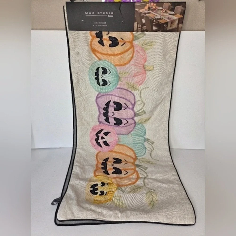 Max‎ Studio Colorful Pastel Pumpkin Table Runner Halloween Decor
